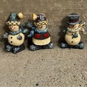 VTG Longs Snowmen Ornaments Set of‎ 3 Glittery Christmas Decor